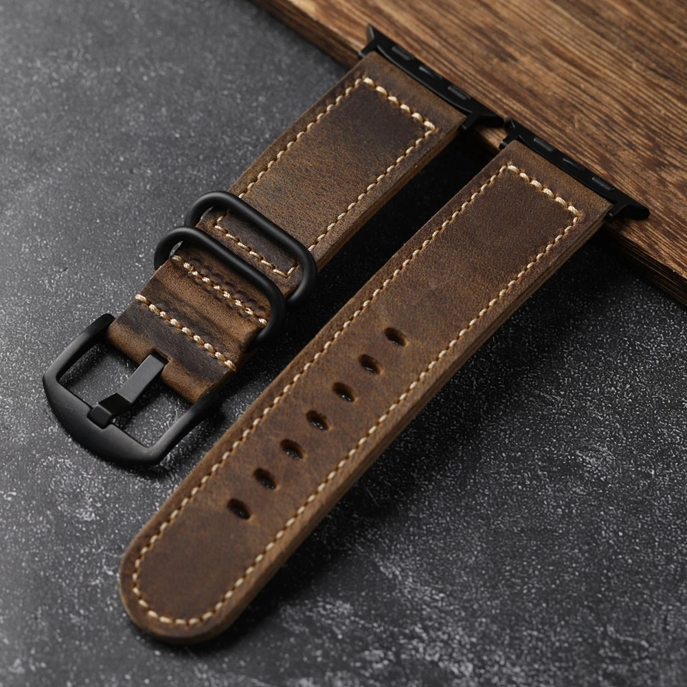 Handmade first layer cowhide leather strap adapted for iwatch Apple Genuine Leather Watchbad 49MM 45MM 44MM 41MM, vintage style