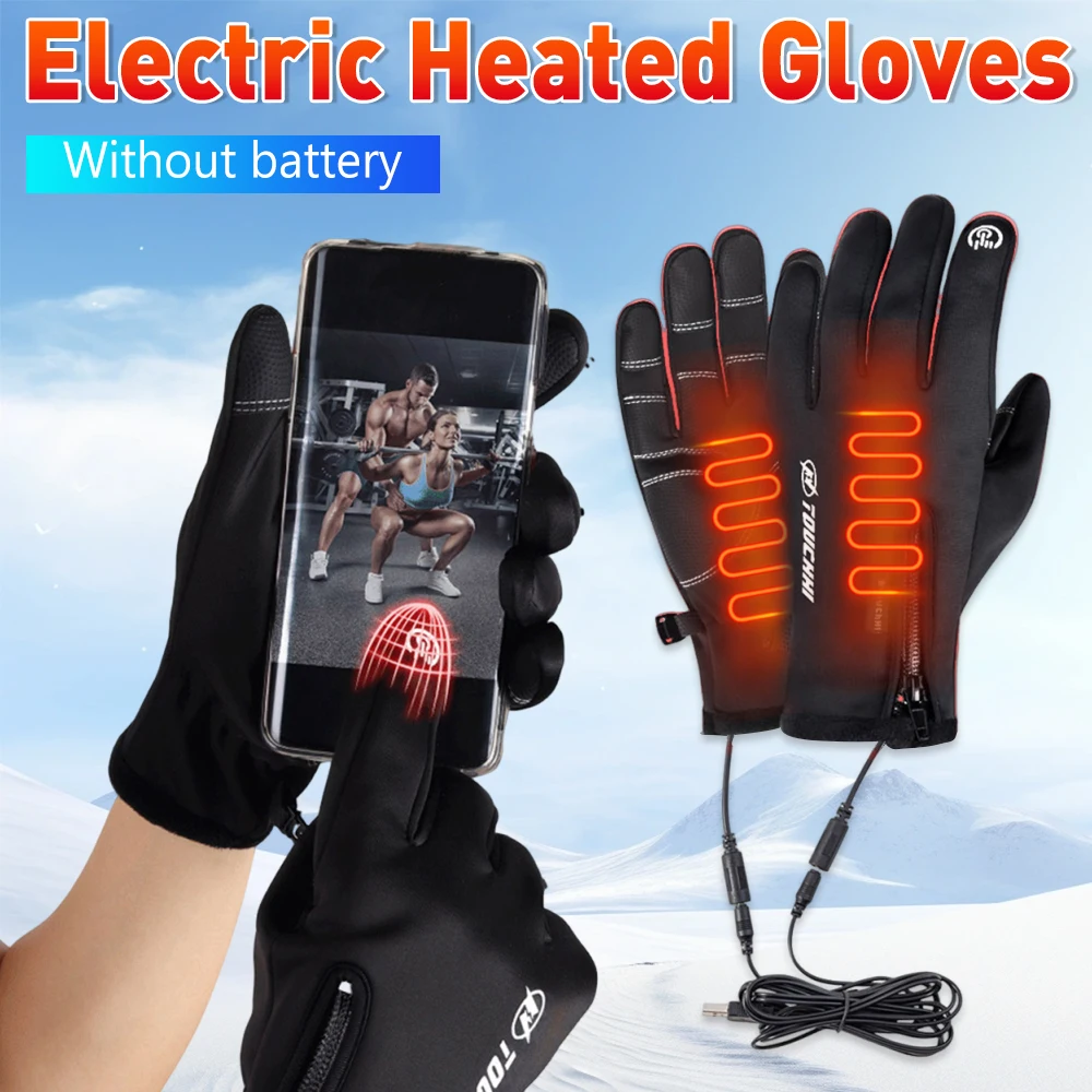 

USB Heated Gloves Ski Eletric Thermal Heat Gloves Winter Warm Skiing Gloves for Snowboarding Mountaineering Riding Walking