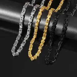 Stainless Steel Byzantine Chain King Chain Necklace Men's Punk Domineering Hip Hop Rock Locomotive Riding Accessories