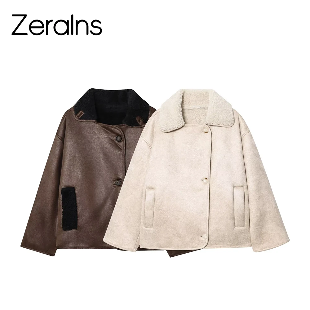 

ZERAINS European and American style autumn and winter new artificial lamb fur lapel fur integrated double-sided jacket jacket