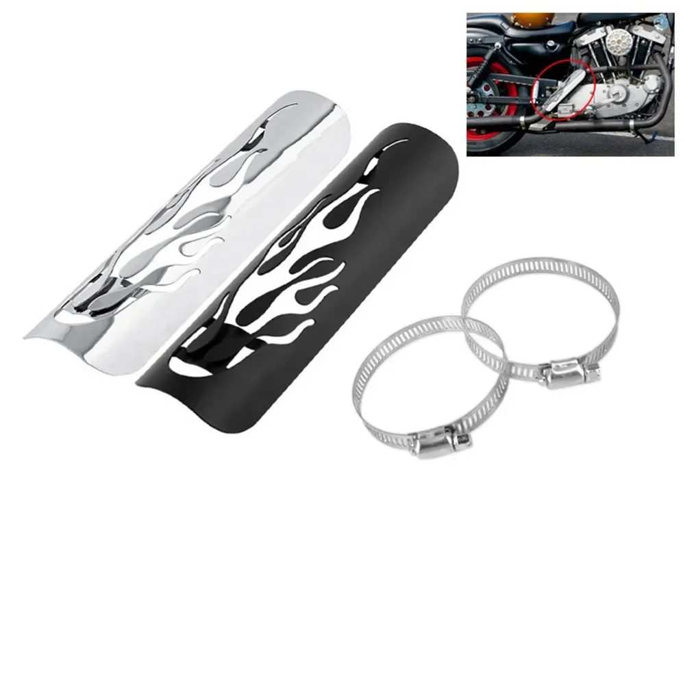 Universal Motorcycle Flame Exhaust Pipe Heat Shield Cover Heel Guard For Harley Honda Suzuki Yamaha Touring