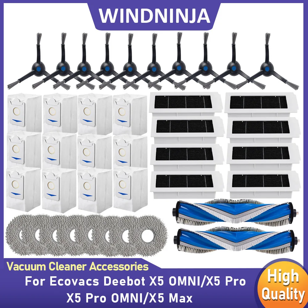 Compatible pour Ecovacs Deebot X5 OMNI/X5Pro/X5 Pro OMNI/X5 Max, brosse principale, brosse latérale, filtres, sacs à poussière, pièce pour aspirateur Robot