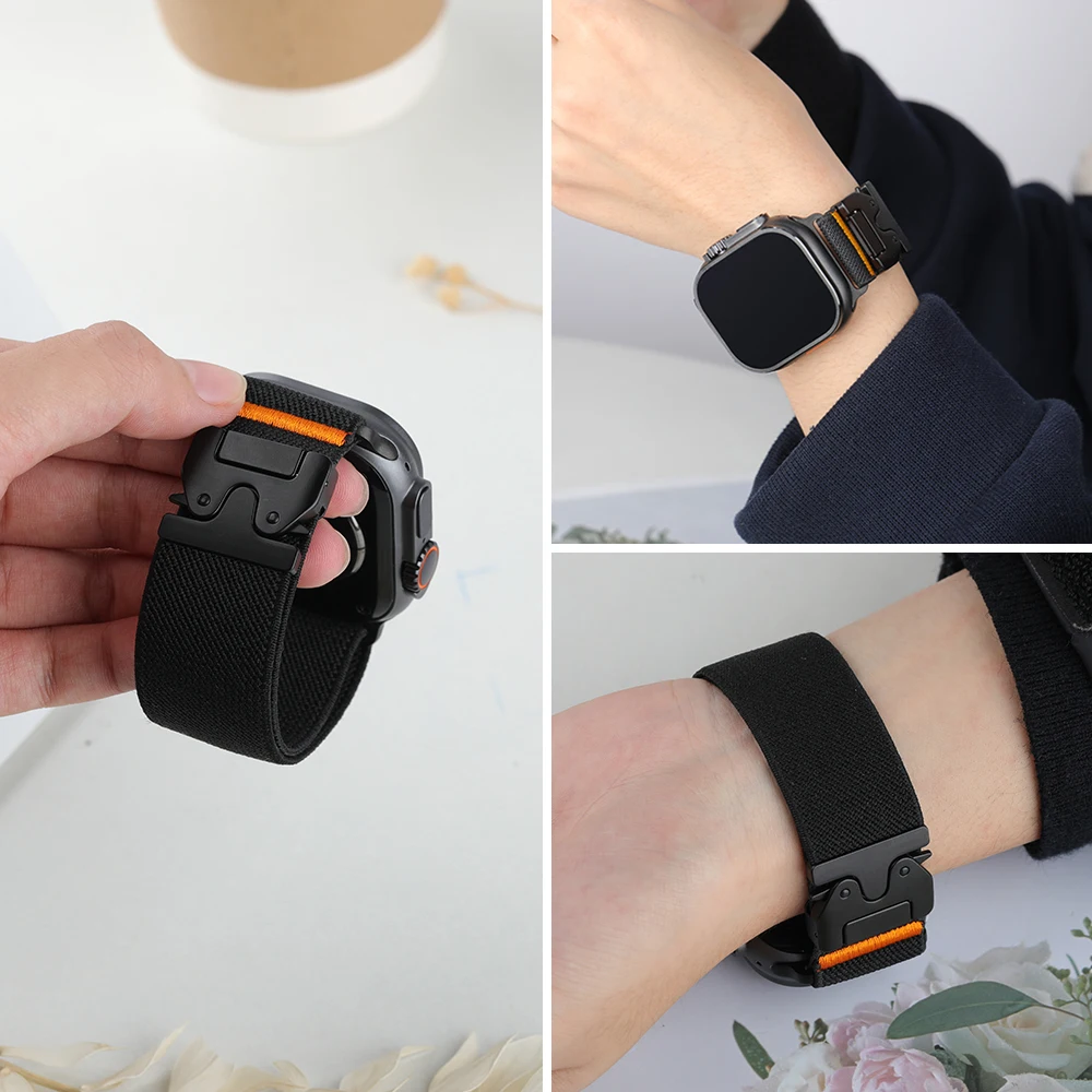 

Нейлоновый ремешок с парашютом для Apple Watch ultra 2, ремешок 49 мм, 44 мм, 46 мм, 42 мм, 40 мм, 45 мм, 41 Эластичный браслет IWatch Series 10 9 8 7 6 SE