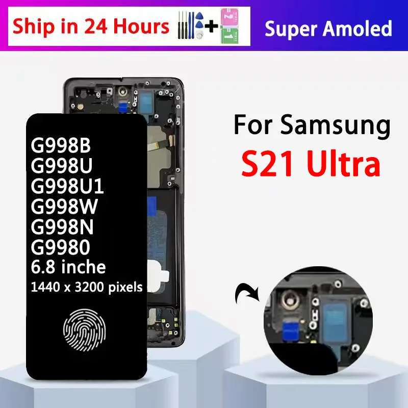 6,8 "Super AMOLED для Samsung S21 Ultra 5G G998 G998U Дисплей с сенсорным экраном и дигитайзером для Samsung S21Ultra G998B ЖК-дисплей