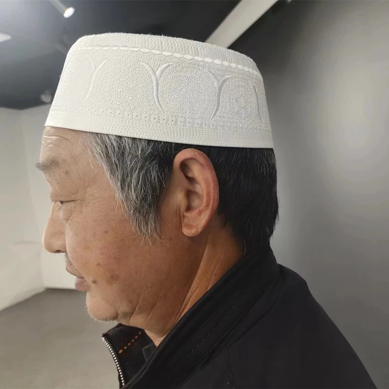 Topi Pria Muslim Topi Putih Doa Kufi Islam Topi Hijab Islam Arab Saudi Turban Headwraps Mode Baru Mesin Bordir