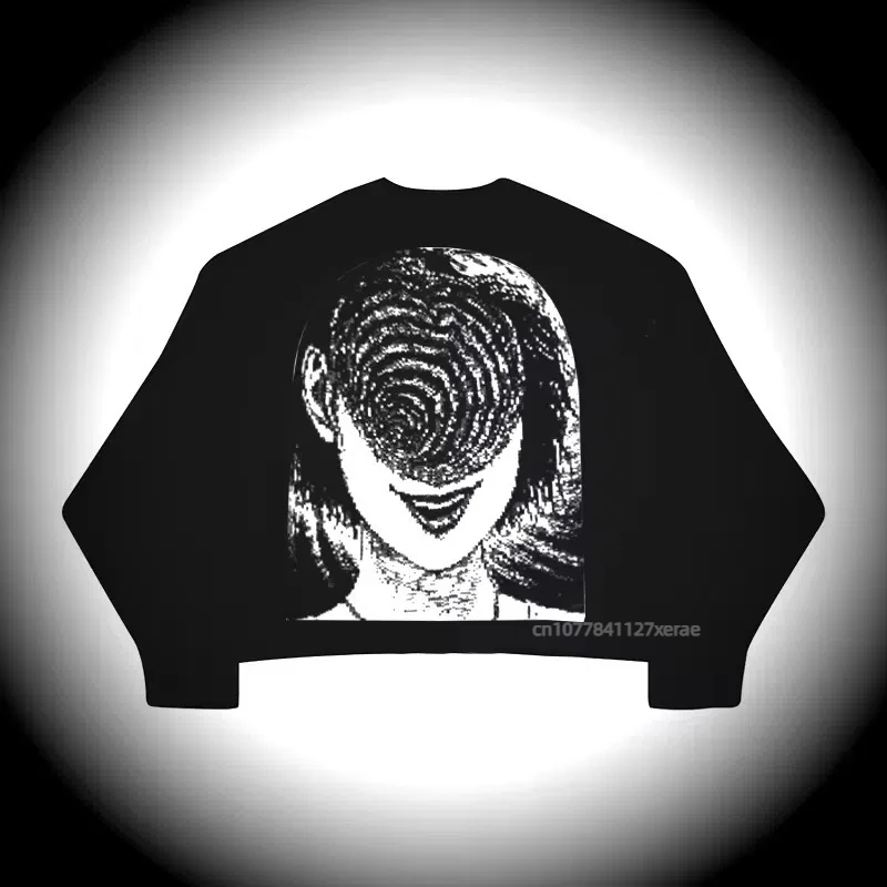 2025 New Street Dance Clothing Street Knitted Shirt Round Neck Loose Unisex Gothic Dark Autumn Street Dance Top Long Sleeve