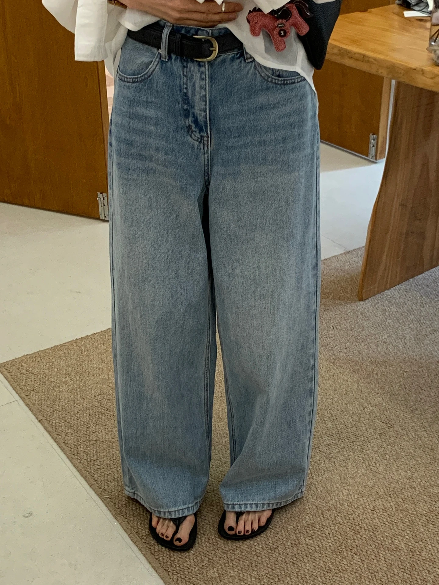 

High Waist Wide Leg Straight Cut Blue Denim Jeans Women's Spring New Waed Belted Casual Pants Slimming Effect