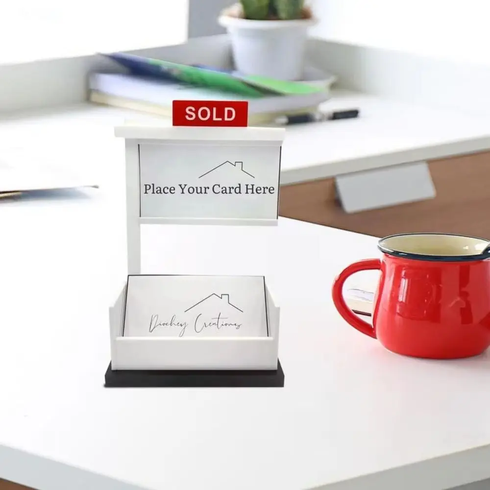 Sold Sign Real Estate Business Card Holder Wood Removable Desktops Card Display Stand Large Capacity Easy To Install