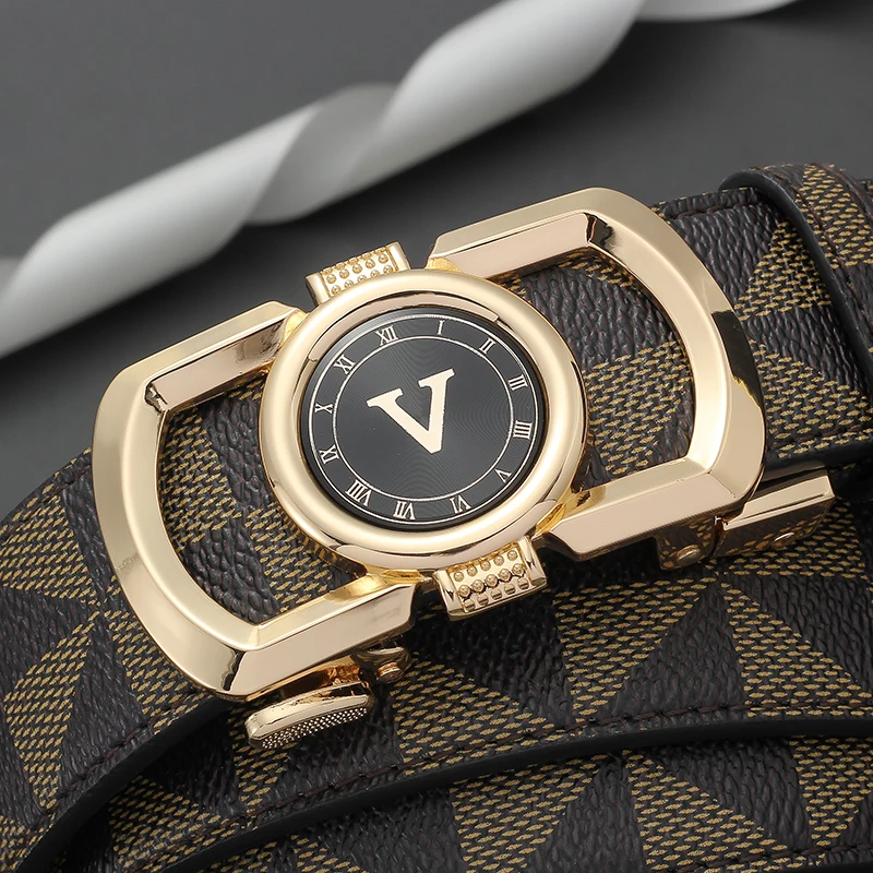 Men'S Formal Wear Watches - Luxury Men Checkered PU Leather Belt