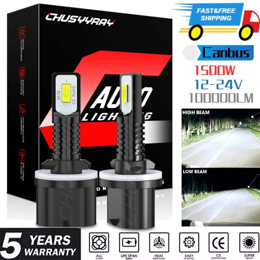 

2pcs 880 LED Headlight Bulbs Kits Canbus 6000K 100000LM 500% Super Bright White Fog Lamp Bulbs 1:1 Same Size Plug & Play