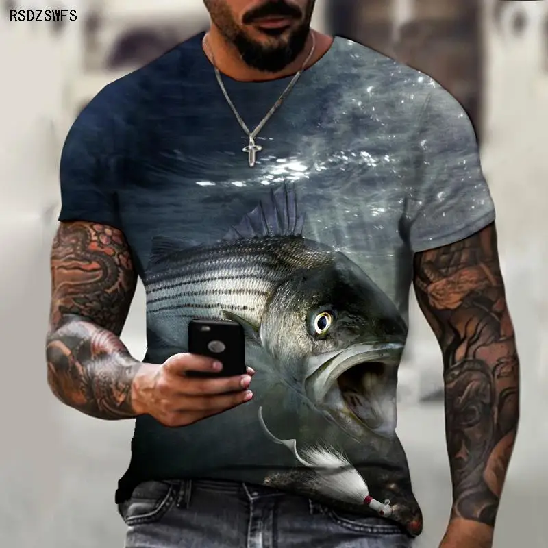 Wild Fishing 3D Printing Men\'s T-shirt, Round Neck Design, Essential Clothing For Friends Of Fishing, Casual Oversize S-5XL