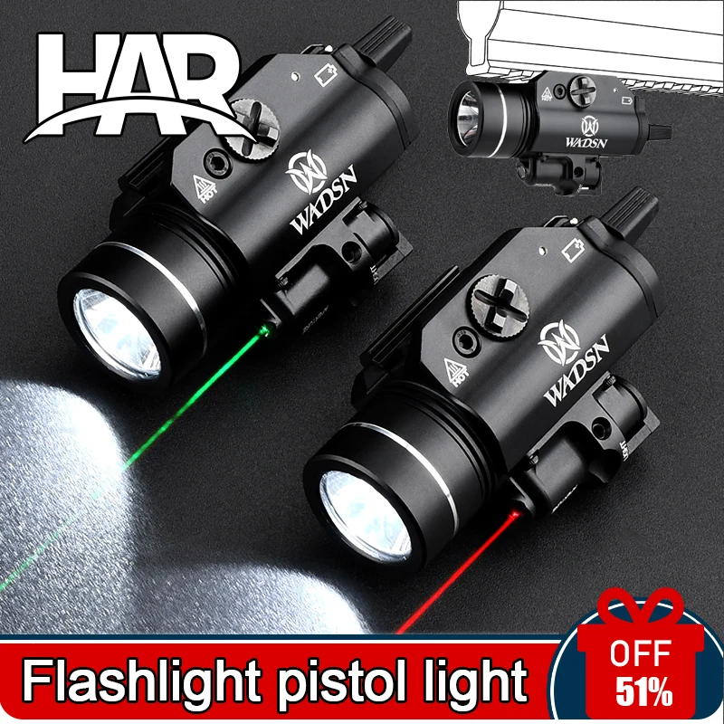 WADSN Tactical Red Green Laser White Light Metal Flashlight Pistol Hunting Scout Light LED Airsoft Fits 20mm Rail Glock 17 18 19