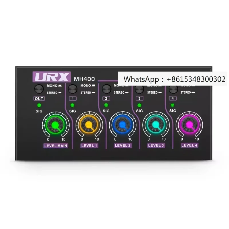 URX MH400 mini Stereo Ultra Low Noise 4 Channel Line Audio Mixer for Small Clubs or Bars,  Mic, Guitar, Bass, Keyboard or Stage