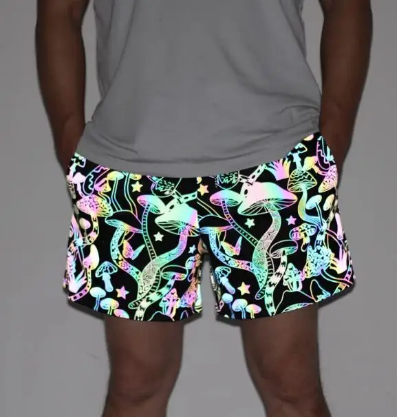 

Men Shorts Reflective Pants Summer Night Out Run Mushroom Print