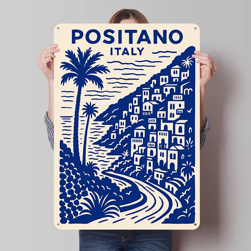 Positano Italy Travel Metal Poster Custom Wall Art Retro Vintage Tinplate Signs for Man Cave Living Room Decoration Cozy Home