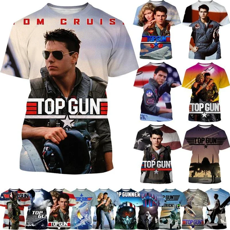 Harajuku TOP Gun 3D Printed T-shirt Summer Fashion casual round neck men's and women's short-sleeved shirt Streetwear Cool Tees