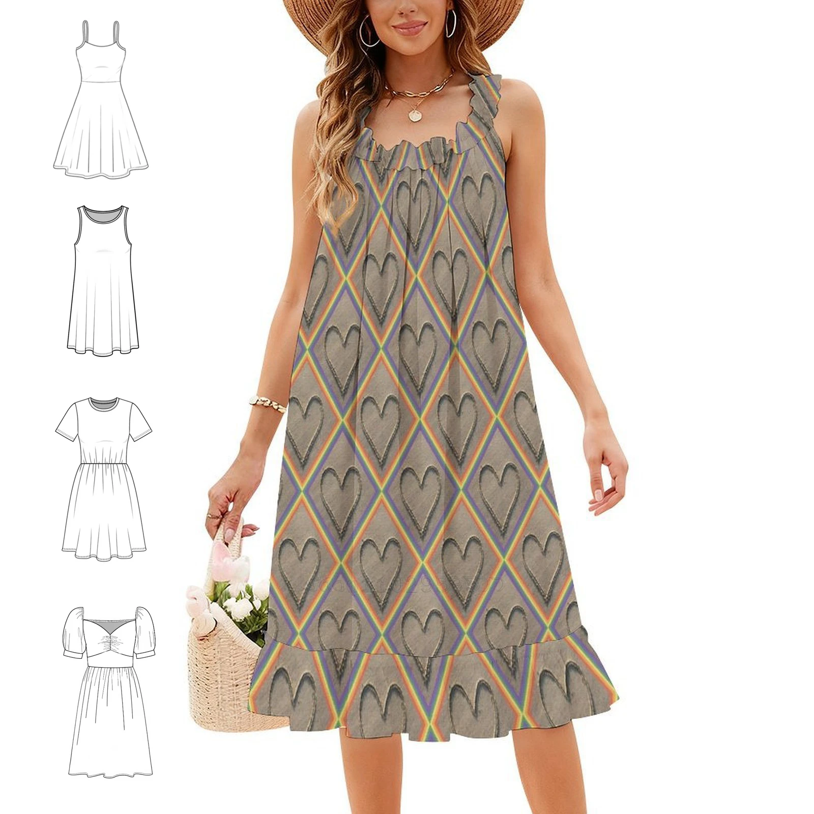 Rainbow Tide Women's Hip Hop Streetwear Dress Graphic Print Party Club Wear Pride Heart Love Sand Beach Art Sand Party Dresses