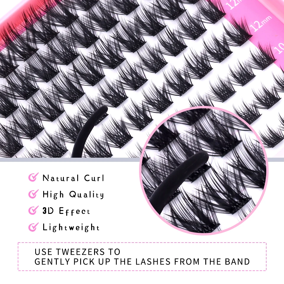 Thinkshow lash clusters kit gato cílios 640 pçs com lash bond & selo cluster extensões de cílios clusters kit diy em casa