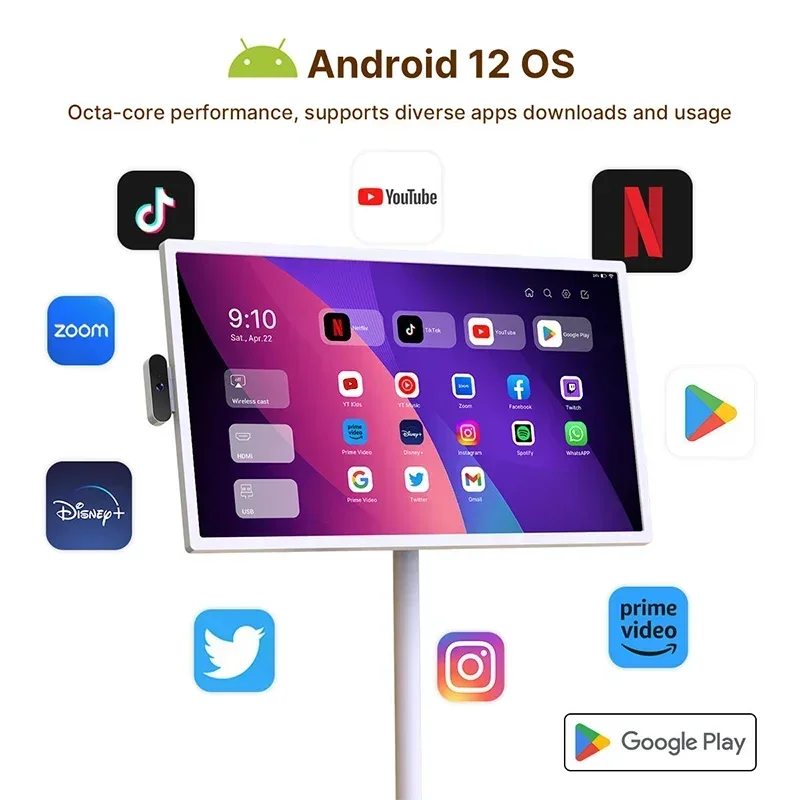 StandByMe Smart TV 21.5 Inch Digital Display with Removable Stand WIFI 12 Android 1080P Tablet for Home Studying Foldable Screen