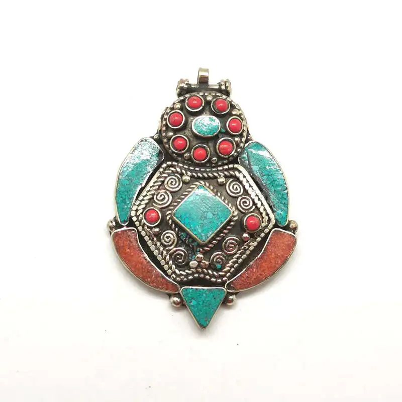 Nepal Hand Vintage Pendants Copper Inlaid Colorful Stone Anchor Pendant Multi Designs TBP588