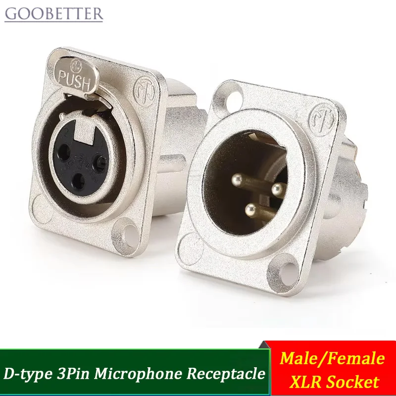 

3Pin Microphone Receptacle D-type NC3FD-LX Silver Gold Plated Socket Male Female XLR Balanced Chassis Connector for Mixer/Amp