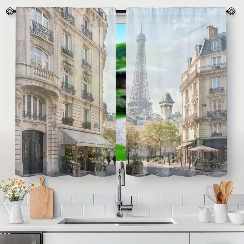Parisian Eiffel Tower Window Curtain European Decor Architectural Travel Scene Home Accent Filtered Light Drapery Panel