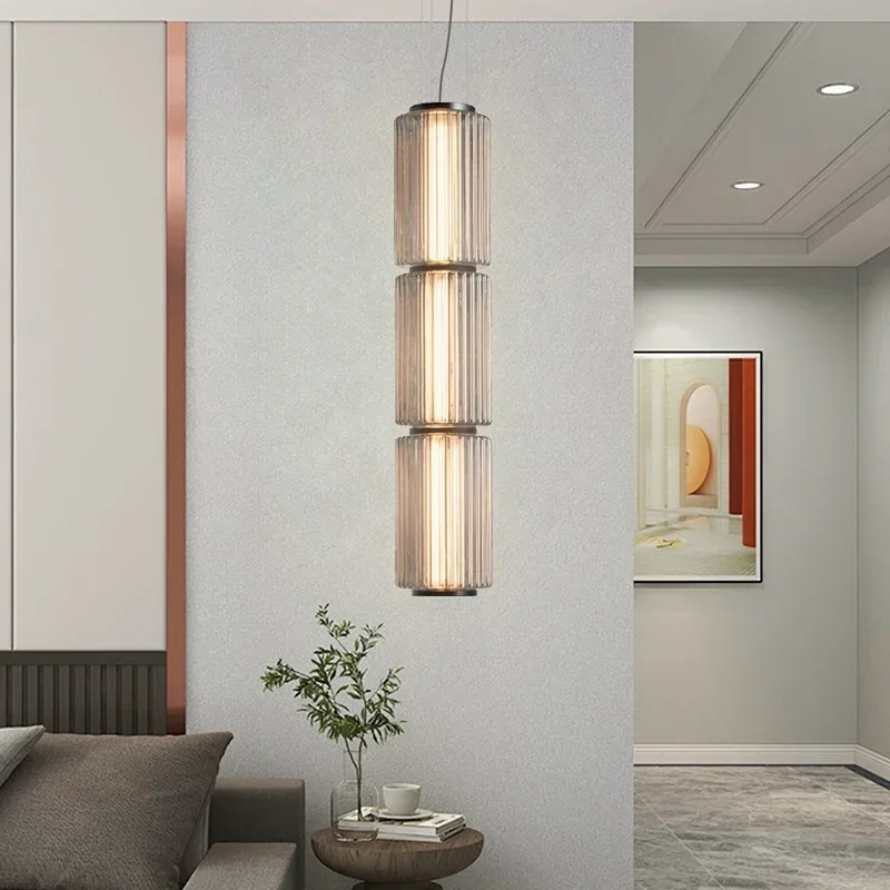 

2025 Restaurant Long Stripe Pendant Light Smoke Gray Glass Lampshade Nordic Led Hanging Light Living Dining Room Decor Pendant L