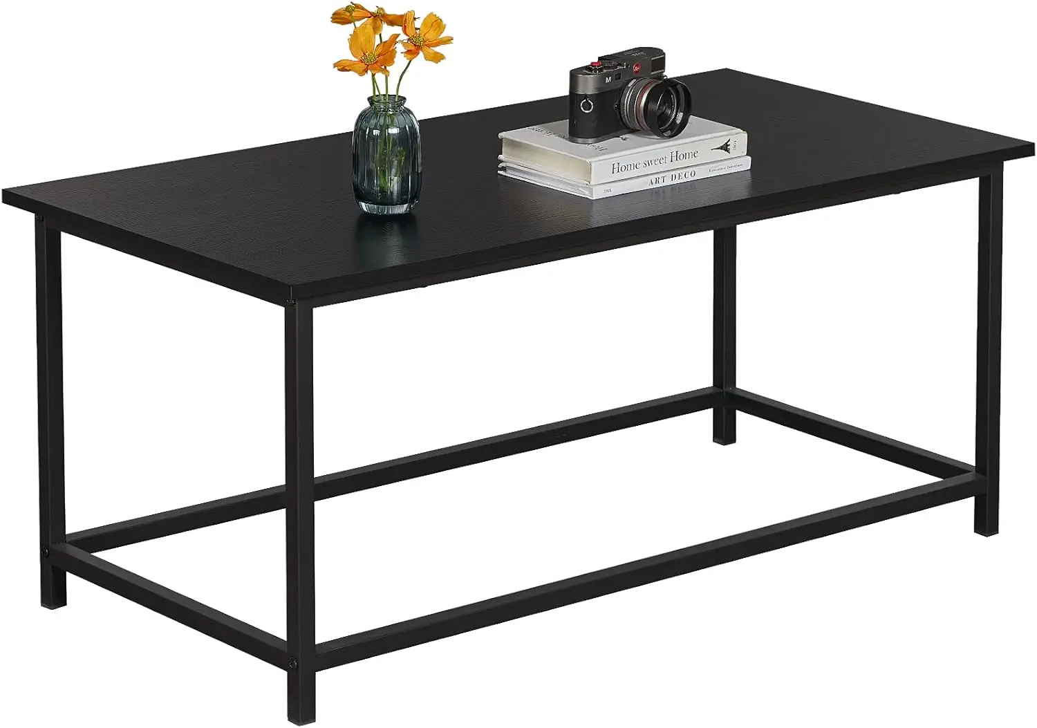 

Black Coffee Table Simple Modern Rectangular Center Table Open Space Minimalist for Living Room Home Office Industrial Cocktail