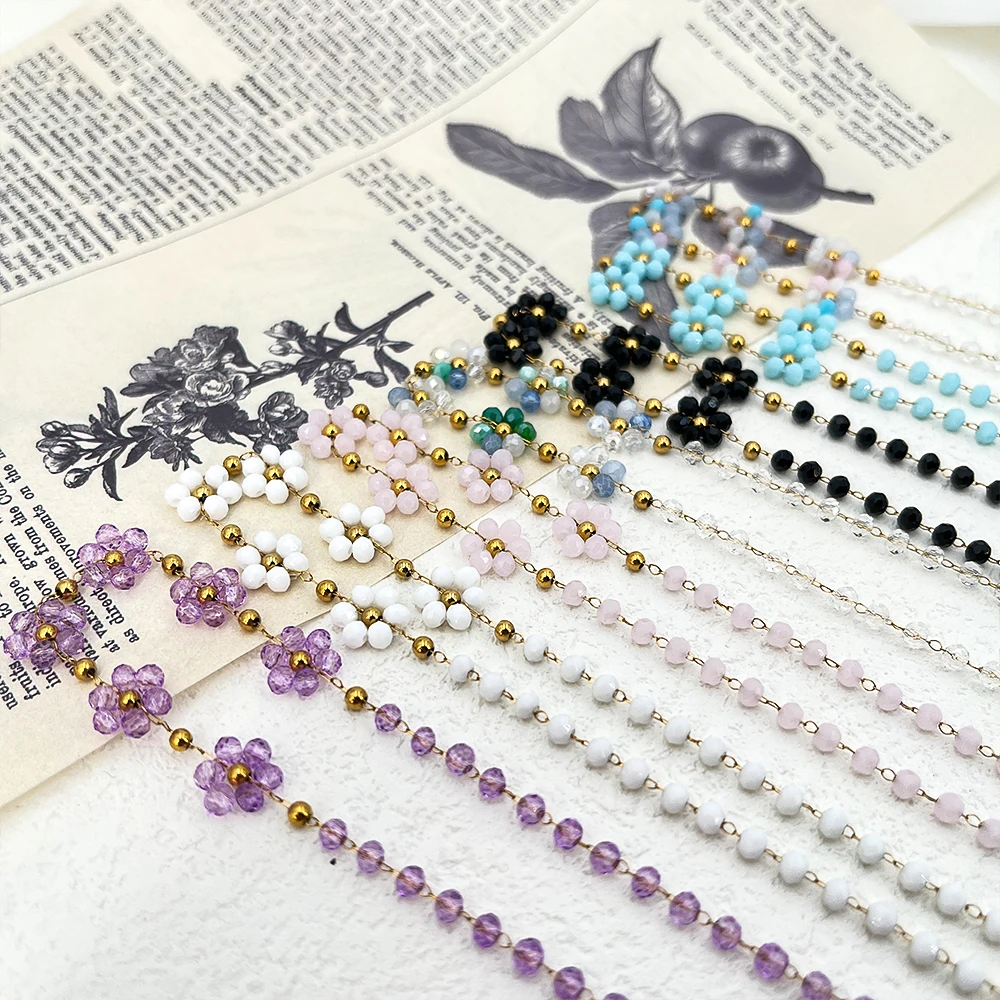 

1piece Vintage-Inspired Woven Stainless Steel Crystal Chain With Daisy Accents Fresh Retro Style Finished Bracelet And Necklace