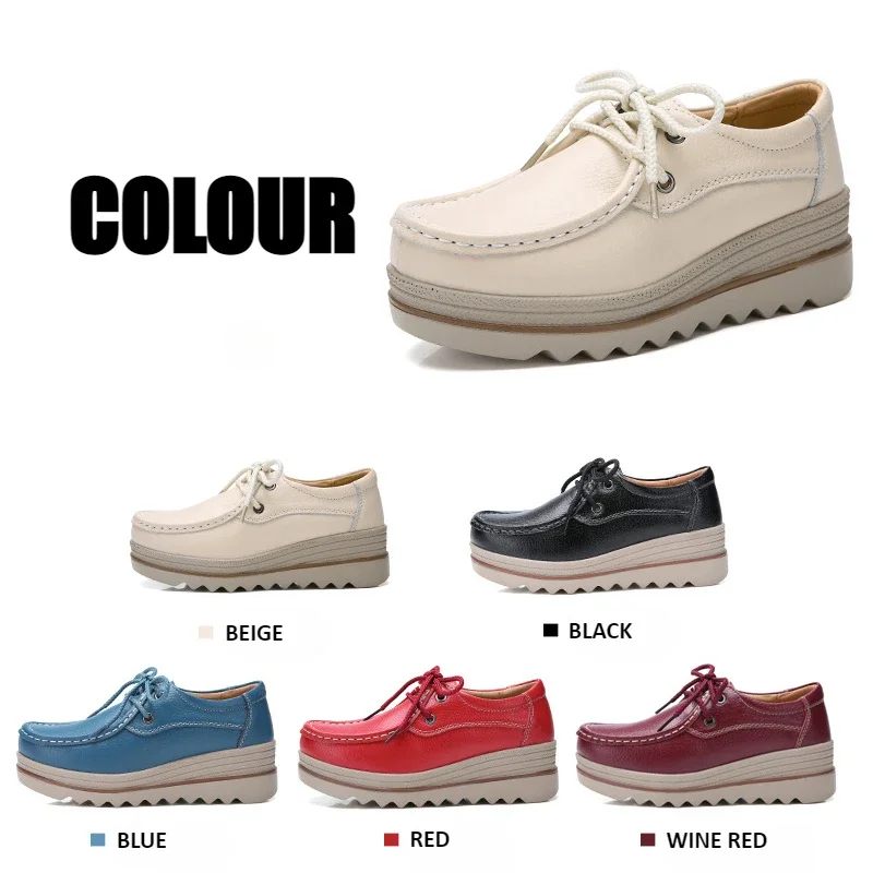 Scarpe Casual moda in pelle con suola spessa mocassini con plateau per donna Sneaker con zeppa Slip On scarpe Casual con plateau