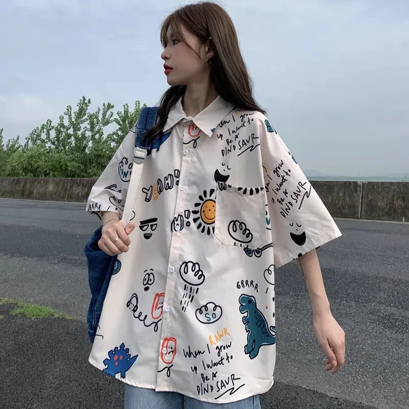 Cute Print Loose Short Sleeve T Shirt Oversize Fashion Woman Blouse 2023 Summer Thin Korean Style