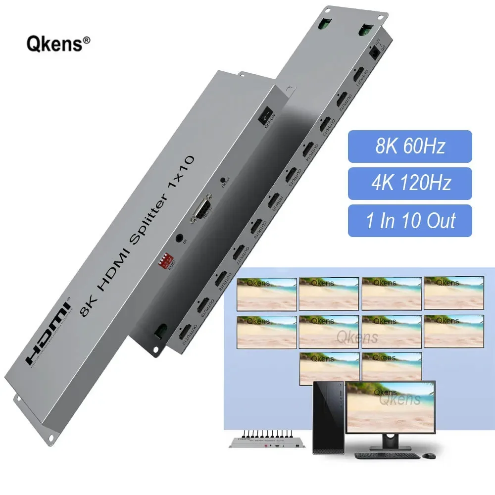 8K HDMI الفاصل 1x10 4K 120 هرتز HDMI2.1 الفاصل 1 في 10 خارج موزع الفيديو HDR 3D EDID RS232 لكاميرا PS4 الكمبيوتر إلى شاشة التلفزيون