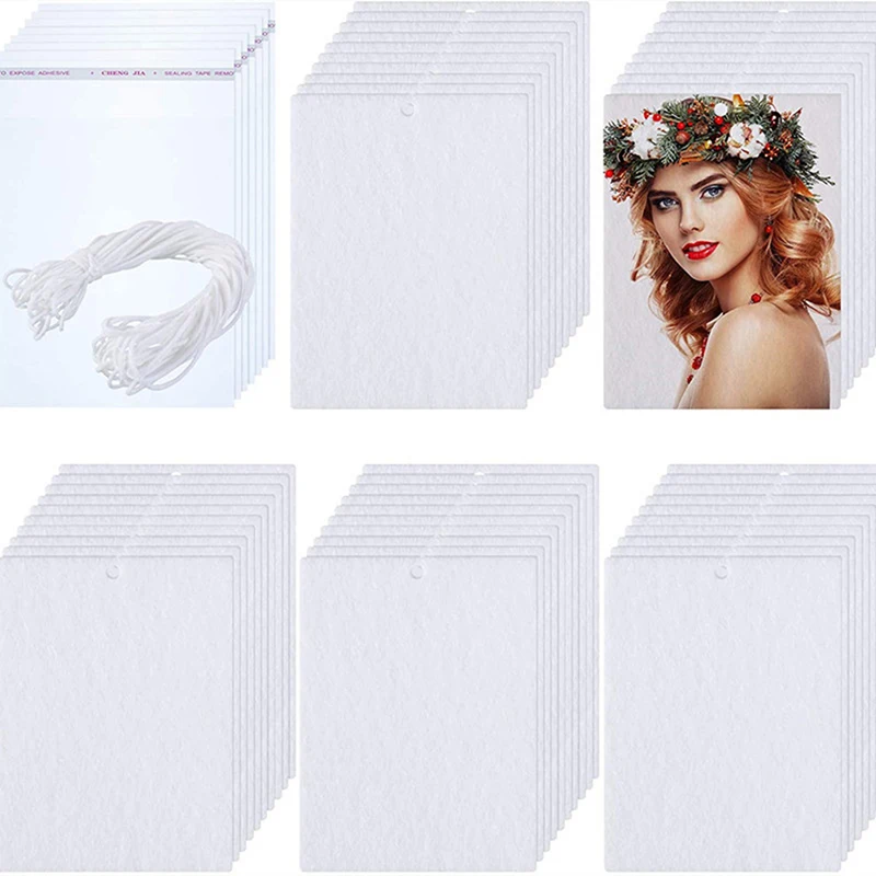 

30 Pcs Sublimation Blank Air Freshener Sheets with Elastic Cord Felt Key Chain