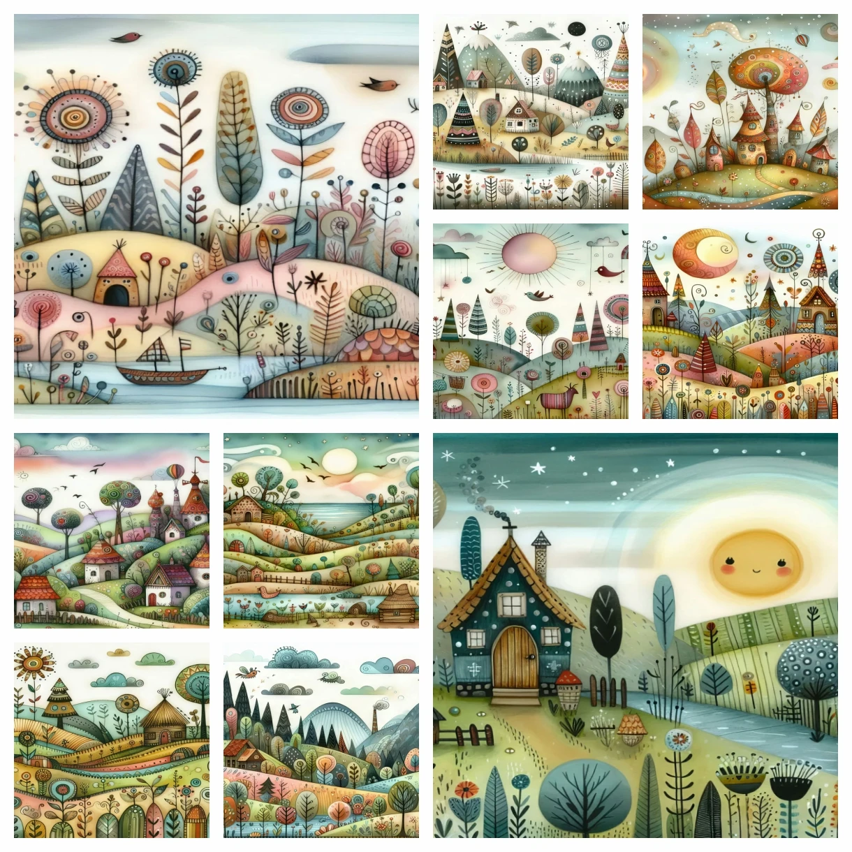 Abstract Countryside House Colorful Diamond Painting Set Moon Landscape Cross Embroidery Mosaic DIY Art Designer Home Decor Gift