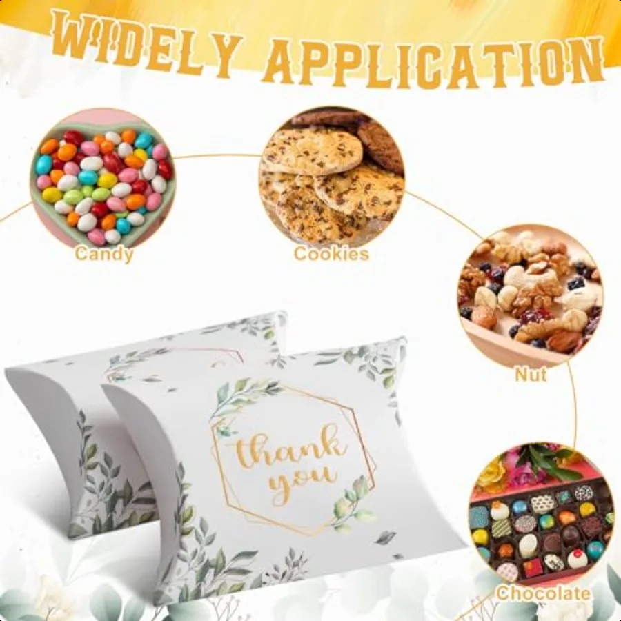 100 PCS 4.5Inch x 3.5Inch Kraft Paper Pillow Gift Boxes Candy Treat Gift Box Wedding Party Favor Boxes Sweet Bags Thank You Box