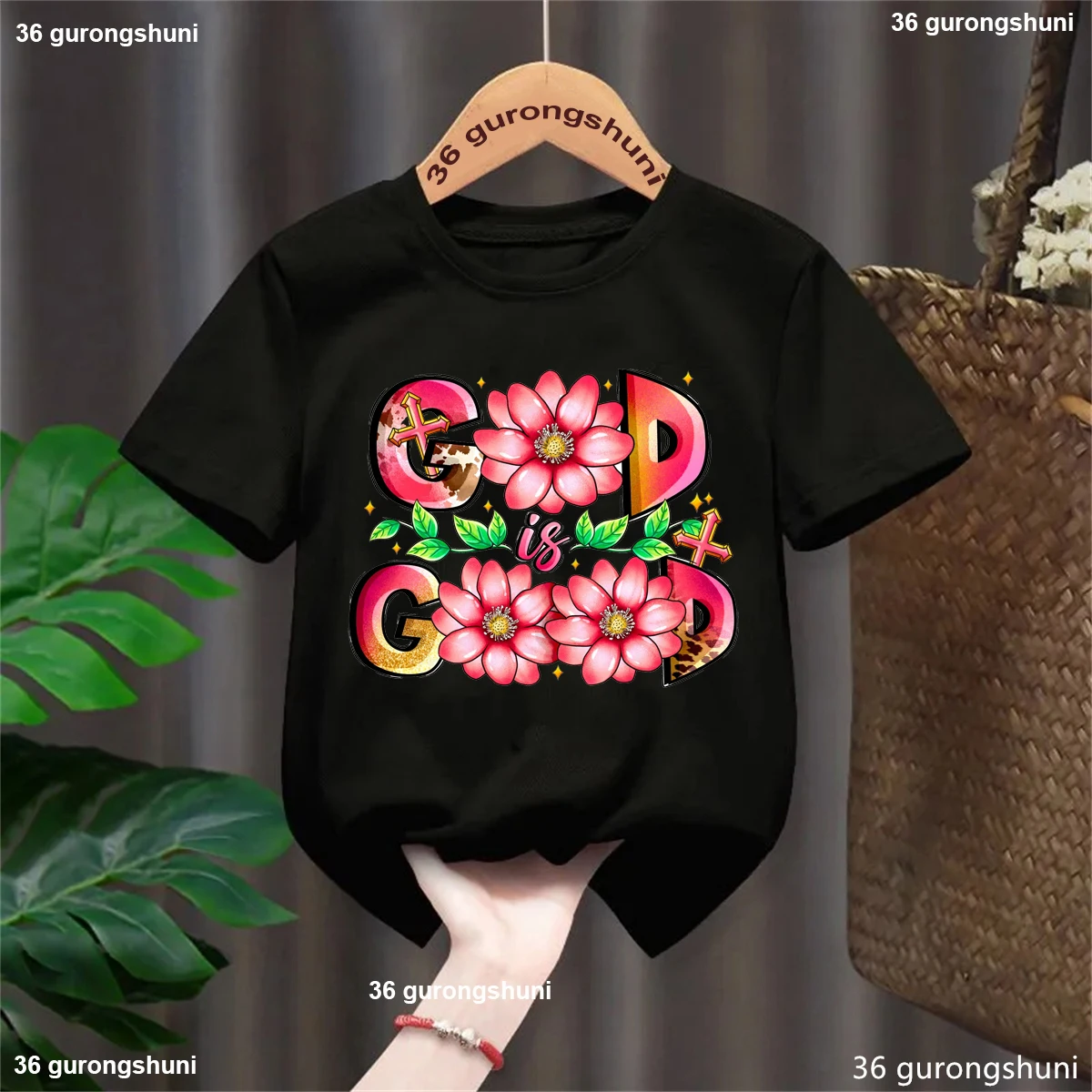 God Is Good Flowes Printed Tshirt Girls/Boys Jesus Love Me Kawaii Kids Clothes Summer Short Sleeve Soild T-Shirt Tops