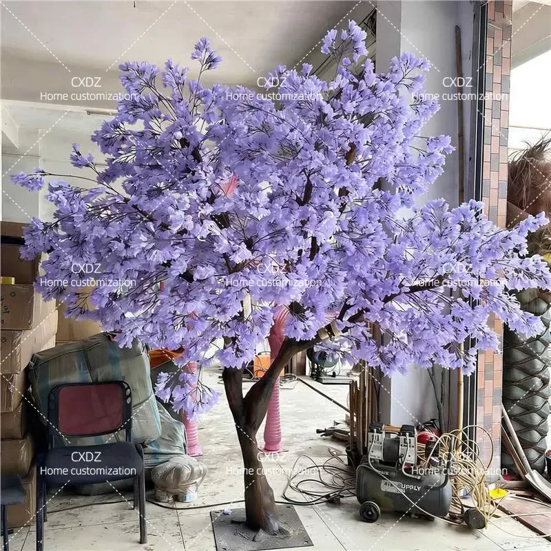 Large Simulation Jacaranda Flower Tree Blue Artificial Tree for Hotel Interior Decoration Shopping Mall Atmosphere Decor