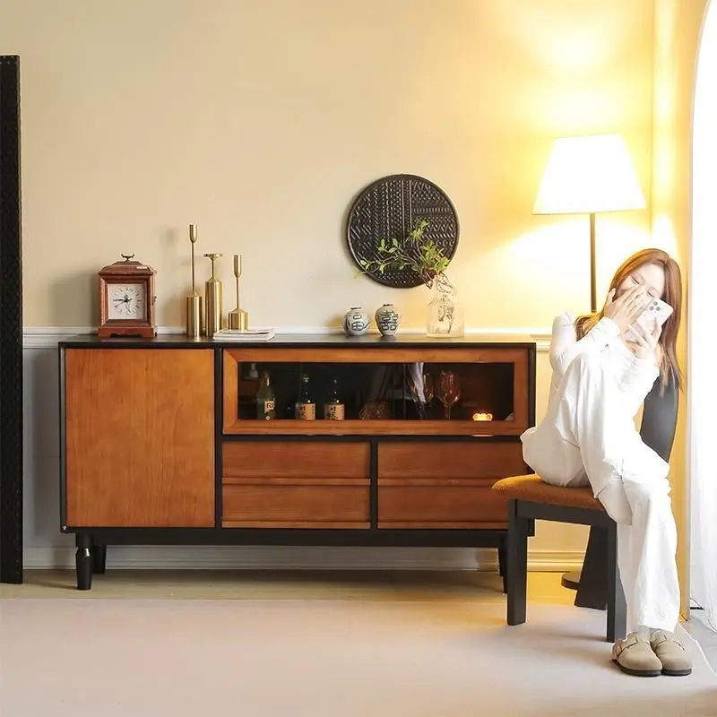 

Customizable medieval solid wood side cabinet simple retro locker coffee cabinet