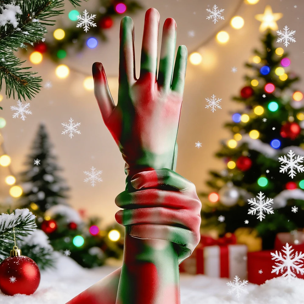 

AMORESY женские рождественские шелковые атласные глянцевые перчатки с пятью пальцами и длинными рукавами из спандекса, солнцезащитный крем, масляные эластичные варежки для косплея