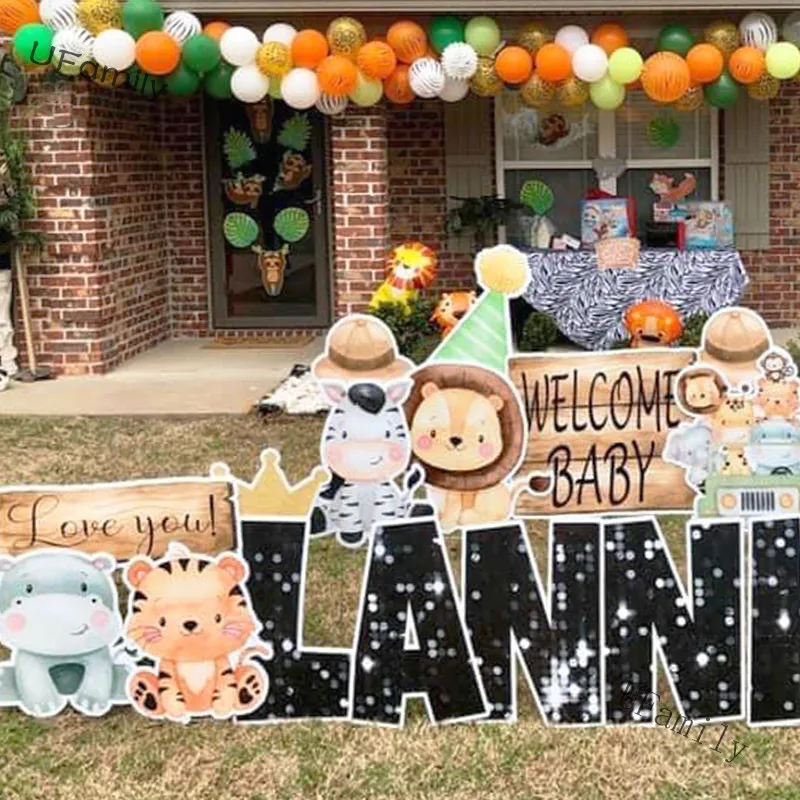 Fondo de tablero KT de animales de la selva para fiesta, telón de fondo de cumpleaños temático para niños, fotografía, Baby Shower, globos de