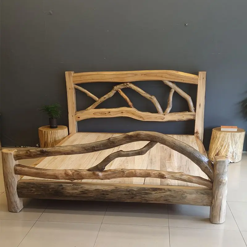 

Homestay Solid Wood Log Inn Original Ecological Fragrant Camphor Wood 1.5 Internet celebrity bedside table 1.8 Bedroom Chinese