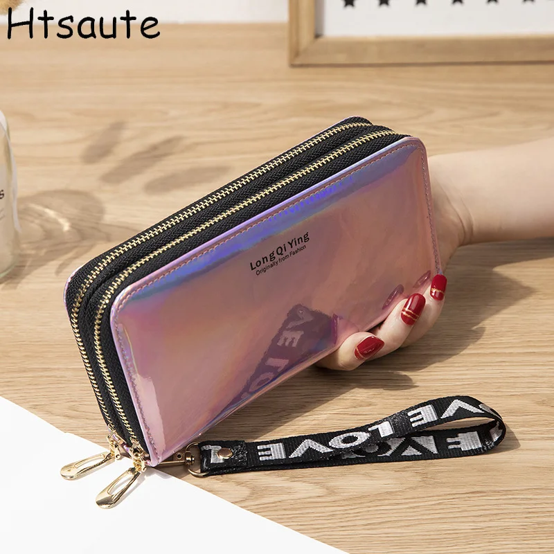 Best Solid Color Bright Purses For Women's Wallet Blocking pu  Leather Clutch Multi-Card Zip Clutches Wristlet