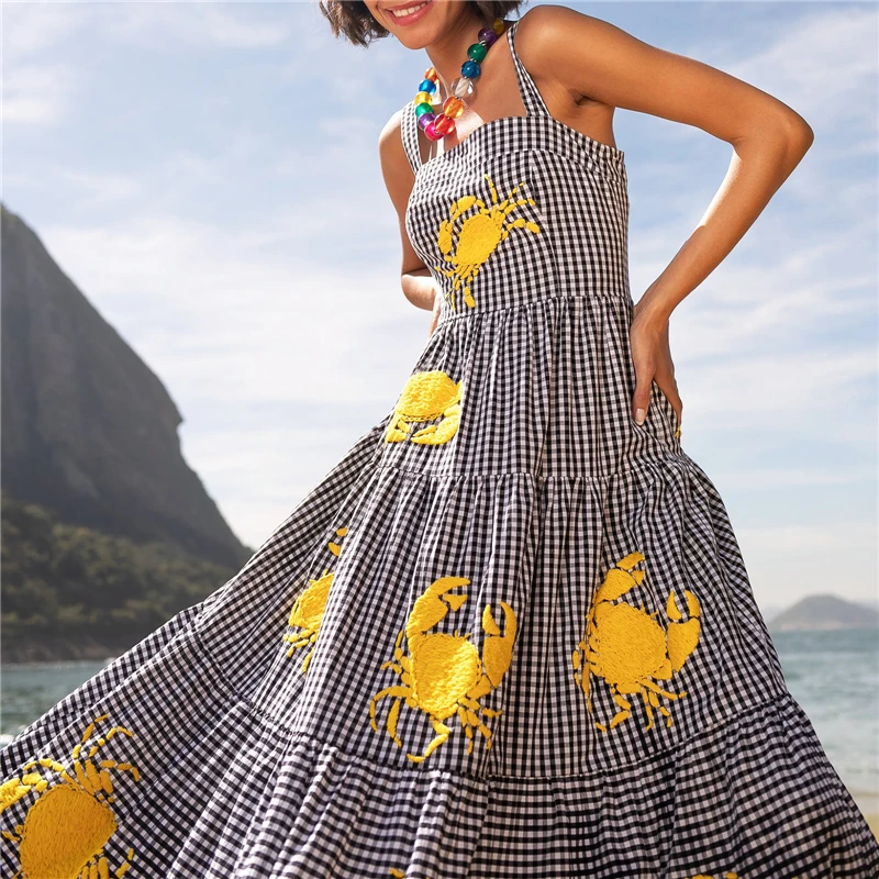 Vestido longo sem mangas com estampa floral feminino, casual bordado solto, swing, vestidos retrô boêmios, novo