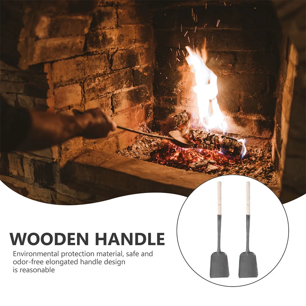 

2pcs Fireplace Ash Coal Hand Wooden Handle Garden Soil Shovels Cleaning Shovel Iron Shovels Portable Ash Trowel For Home