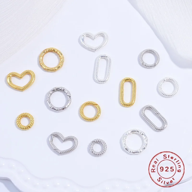 

S925 Sterling Silver Threaded Heart Square Spring Buckle Bamboo Ring Buckle Diy Jewellery Accessories SK102