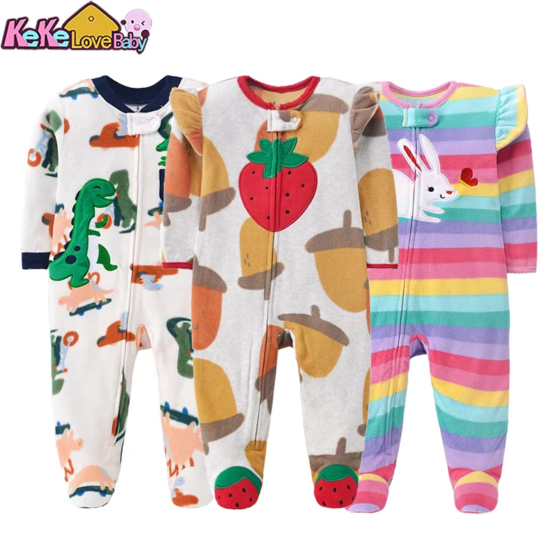 Autumn Baby Clothes Long Sleeve Zipper Fleece Baby Boys Girls Rompers Toddler Pajamas Jumpsuits Infants Clothing 0-12 Months