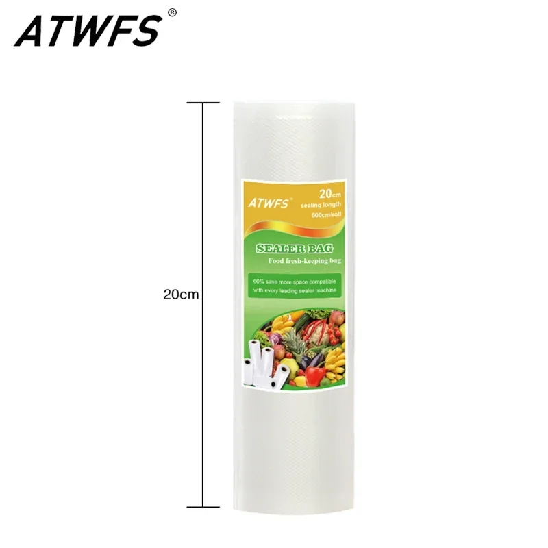 ATWFS Hot Sale 20cm x 500cm 1 Roll Vacuum Food Bag for Kitchen Vacuum Storage Bags Packing Film Keep Fresh