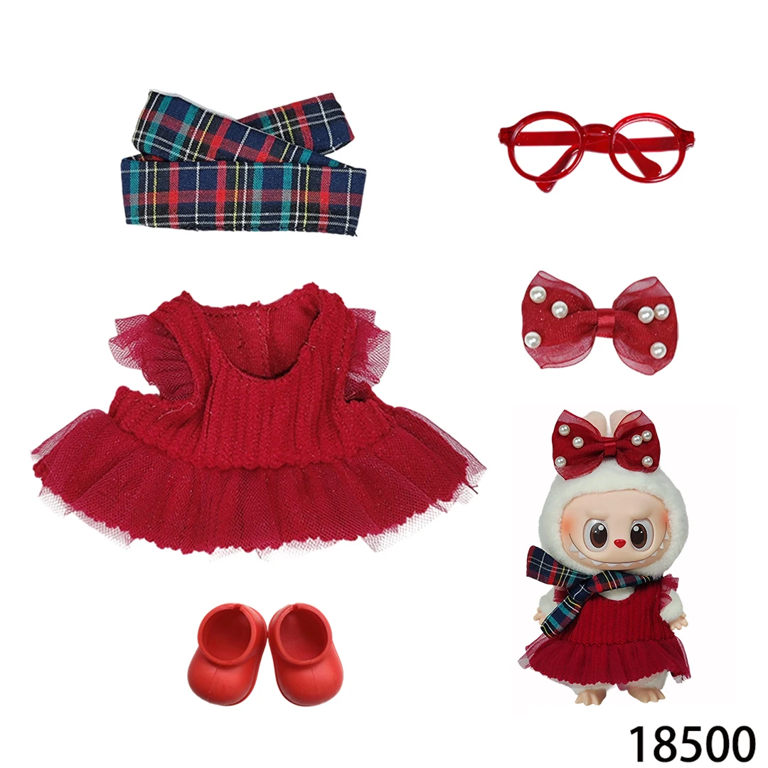 Zestaw świąteczny dla lalki Labubu V1 V2 15-17cm: kapelusz, peleryna, buty, okulary, urocze pluszowe ubranka, akcesoria DIY, prezent