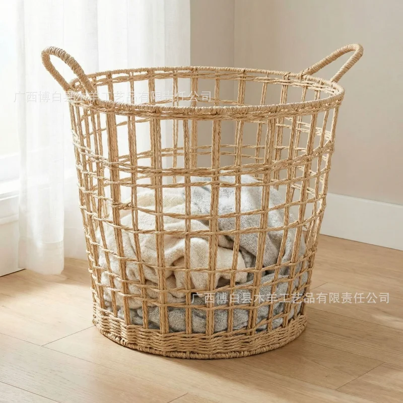Rattan Woven Tray with Two Handles, Imitation Rattan Fruit Plate, Hand-woven Japanese-style Bread Basket, Household Storage Bask