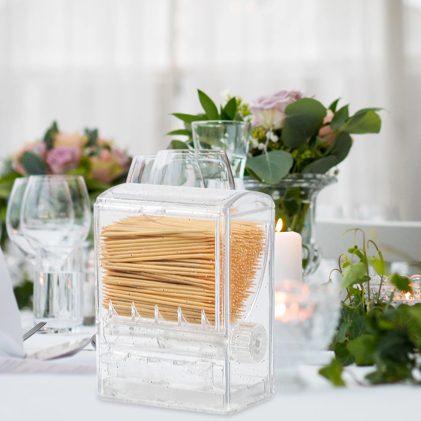 

Automatic Dispenser Clear Household Toothpick Holder Compact Light Home Restaurant Use Reusable Toothpick Container With